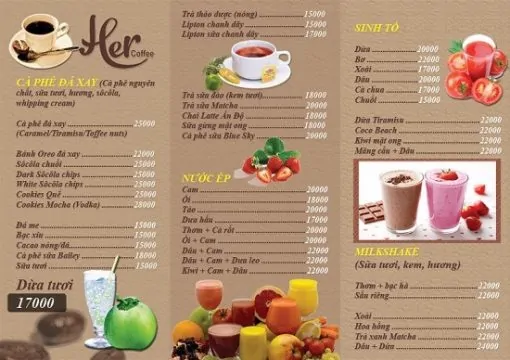 In Menu Quán Cà Phê
